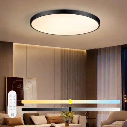 Immax NEO 07314L - Luminária de teto LED regulável SEMPLICI LED/128W/230V Ø 100 cm Wi-Fi Tuya preta + controlo remoto