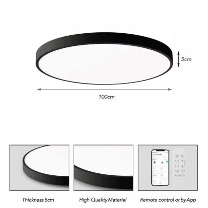 Immax NEO 07314L - Luminária de teto LED regulável SEMPLICI LED/128W/230V Ø 100 cm Wi-Fi Tuya preta + controlo remoto
