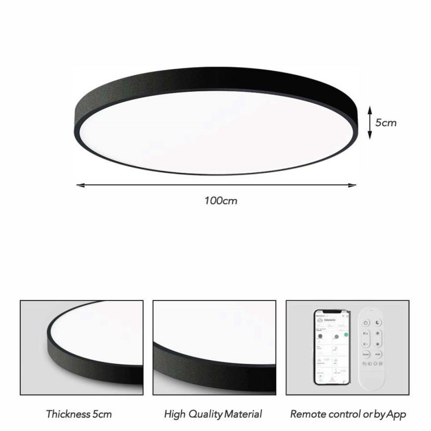 Immax NEO 07314L - Luminária de teto LED regulável SEMPLICI LED/128W/230V Ø 100 cm Wi-Fi Tuya preta + controlo remoto