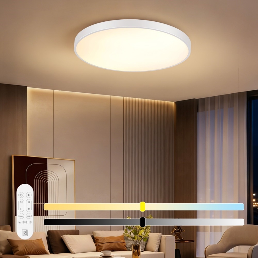 Immax NEO 07315L - Luminária de teto LED regulável SEMPLICI LED/96W/230V, diâmetro 80 cm, Wi-Fi Tuya, branco + controlo remoto