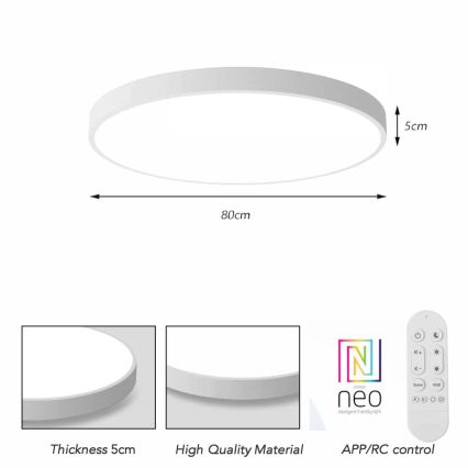 Immax NEO 07315L - Luminária de teto LED regulável SEMPLICI LED/96W/230V, diâmetro 80 cm, Wi-Fi Tuya, branco + controlo remoto