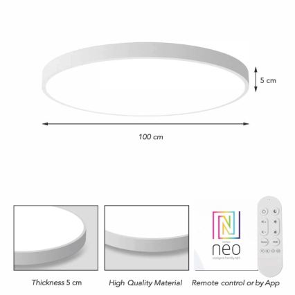Immax NEO 07316L - Candeeiro de teto LED dimerizável SEMPLICI LED/128W/230V diâmetro 100 cm Wi-Fi Tuya branco + controlo remoto