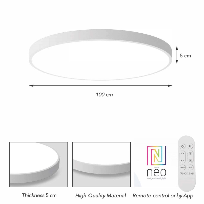 Immax NEO 07316L - Candeeiro de teto LED dimerizável SEMPLICI LED/128W/230V diâmetro 100 cm Wi-Fi Tuya branco + controlo remoto