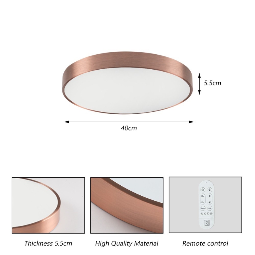 Immax NEO 07321L - Luminária de teto LED dimerizável NEO LITE SEMPLICI LED/36W/230V Ø 40 cm Tuya ouro rosé + controlo remoto