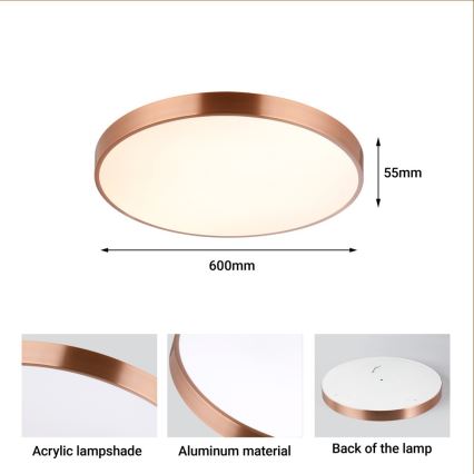 Immax NEO 07322L - Candeeiro de tecto LED dimerizável NEO LITE SEMPLICI LED/60W/230V Ø 60 cm Tuya ouro rosa + controlo remoto