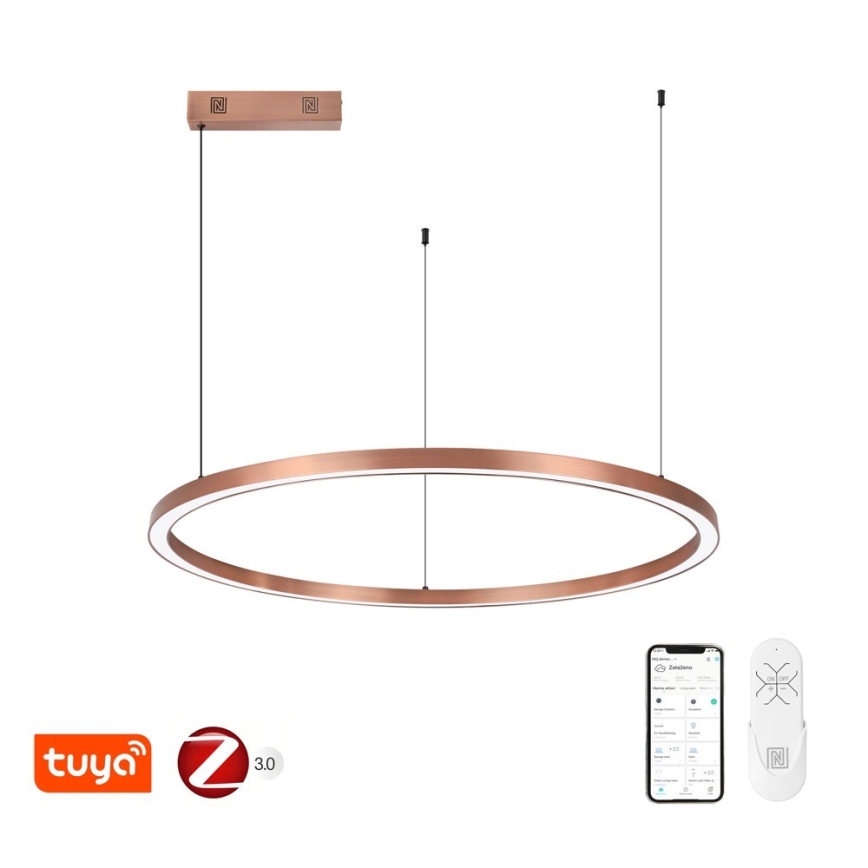 Immax NEO 07327L - Lustre pendente LED dimerizável FINO, suspenso por cabo, LED/55W/230V, 80 cm, Tuya, ouro-rosa + comando remoto