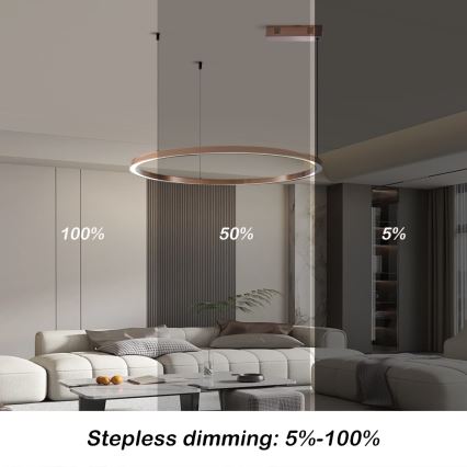 Immax NEO 07327L - Lustre pendente LED dimerizável FINO, suspenso por cabo, LED/55W/230V, 80 cm, Tuya, ouro-rosa + comando remoto