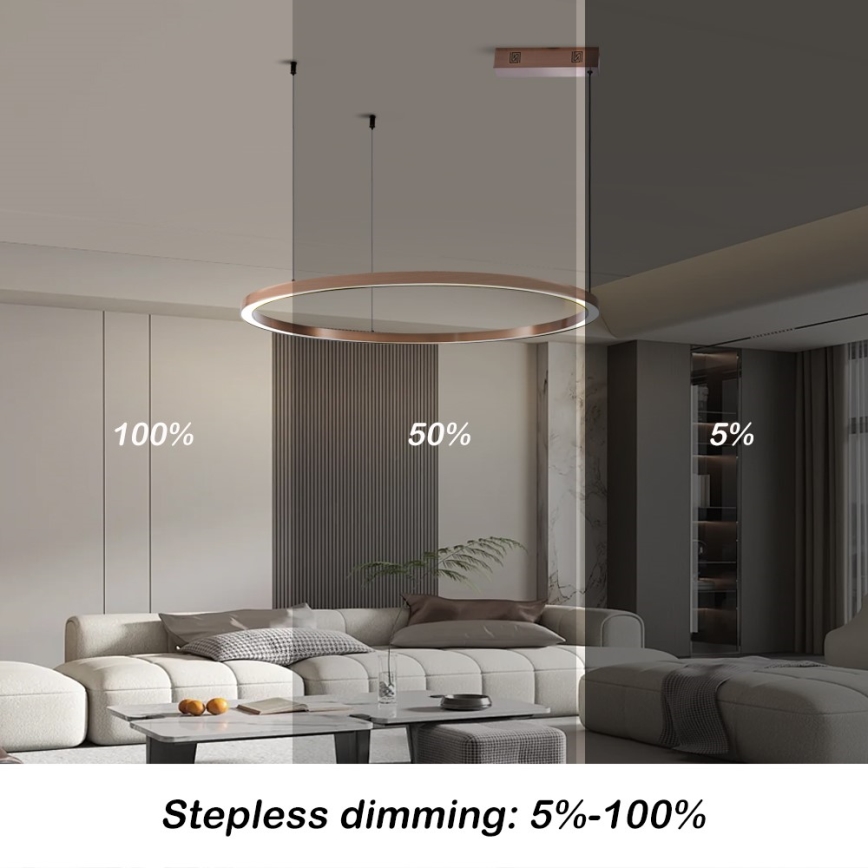 Immax NEO 07327L - Lustre pendente LED dimerizável FINO, suspenso por cabo, LED/55W/230V, 80 cm, Tuya, ouro-rosa + comando remoto