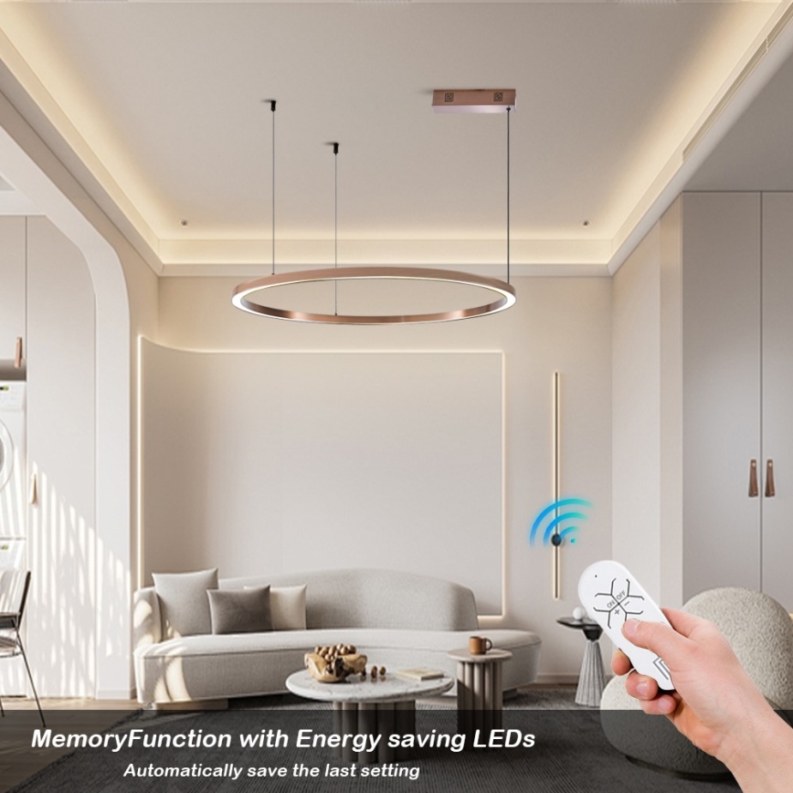 Immax NEO 07327L - Lustre pendente LED dimerizável FINO, suspenso por cabo, LED/55W/230V, 80 cm, Tuya, ouro-rosa + comando remoto