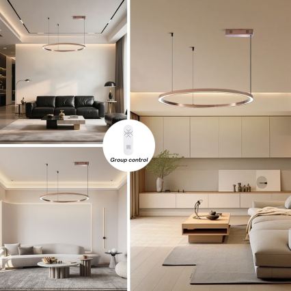 Immax NEO 07327L - Lustre pendente LED dimerizável FINO, suspenso por cabo, LED/55W/230V, 80 cm, Tuya, ouro-rosa + comando remoto