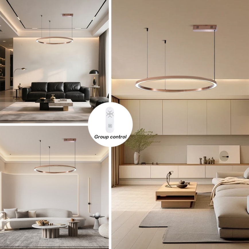 Immax NEO 07327L - Lustre pendente LED dimerizável FINO, suspenso por cabo, LED/55W/230V, 80 cm, Tuya, ouro-rosa + comando remoto
