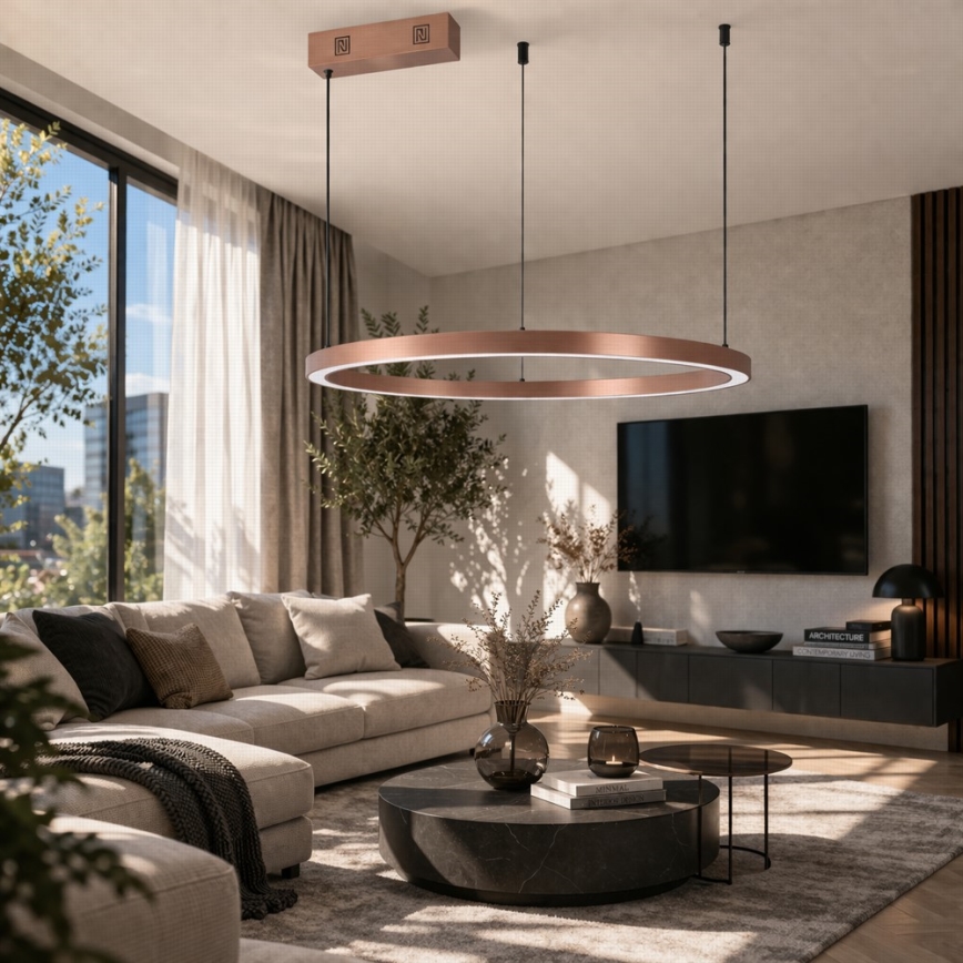 Immax NEO 07327L - Lustre pendente LED dimerizável FINO, suspenso por cabo, LED/55W/230V, 80 cm, Tuya, ouro-rosa + comando remoto