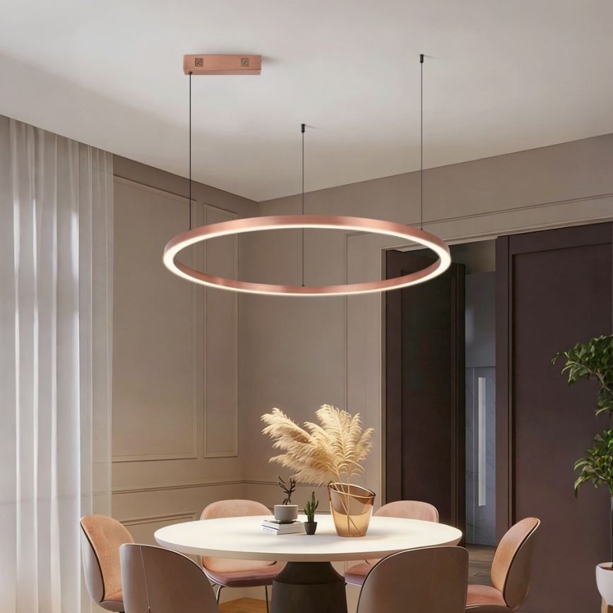 Immax NEO 07327L - Lustre pendente LED dimerizável FINO, suspenso por cabo, LED/55W/230V, 80 cm, Tuya, ouro-rosa + comando remoto