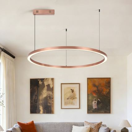 Immax NEO 07327L - Lustre pendente LED dimerizável FINO, suspenso por cabo, LED/55W/230V, 80 cm, Tuya, ouro-rosa + comando remoto