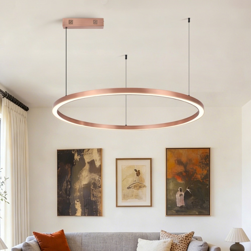 Immax NEO 07327L - Lustre pendente LED dimerizável FINO, suspenso por cabo, LED/55W/230V, 80 cm, Tuya, ouro-rosa + comando remoto