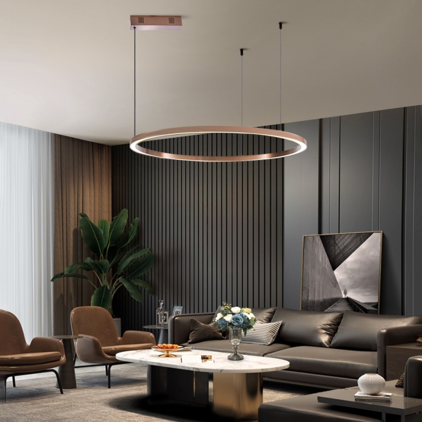 Immax NEO 07327L - Lustre pendente LED dimerizável FINO, suspenso por cabo, LED/55W/230V, 80 cm, Tuya, ouro-rosa + comando remoto