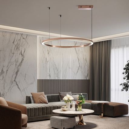 Immax NEO 07327L - Lustre pendente LED dimerizável FINO, suspenso por cabo, LED/55W/230V, 80 cm, Tuya, ouro-rosa + comando remoto