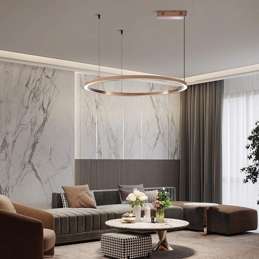 Immax NEO 07327L - Lustre pendente LED dimerizável FINO, suspenso por cabo, LED/55W/230V, 80 cm, Tuya, ouro-rosa + comando remoto