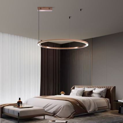 Immax NEO 07327L - Lustre pendente LED dimerizável FINO, suspenso por cabo, LED/55W/230V, 80 cm, Tuya, ouro-rosa + comando remoto