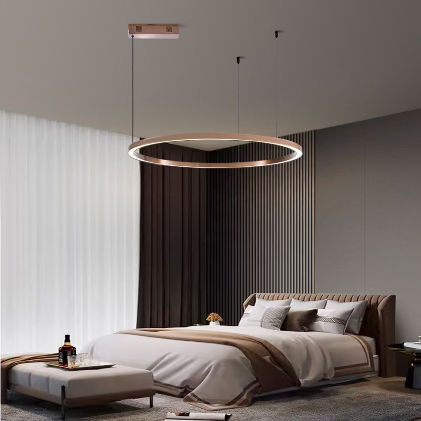 Immax NEO 07327L - Lustre pendente LED dimerizável FINO, suspenso por cabo, LED/55W/230V, 80 cm, Tuya, ouro-rosa + comando remoto