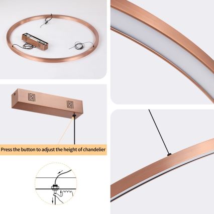 Immax NEO 07327L - Lustre pendente LED dimerizável FINO, suspenso por cabo, LED/55W/230V, 80 cm, Tuya, ouro-rosa + comando remoto