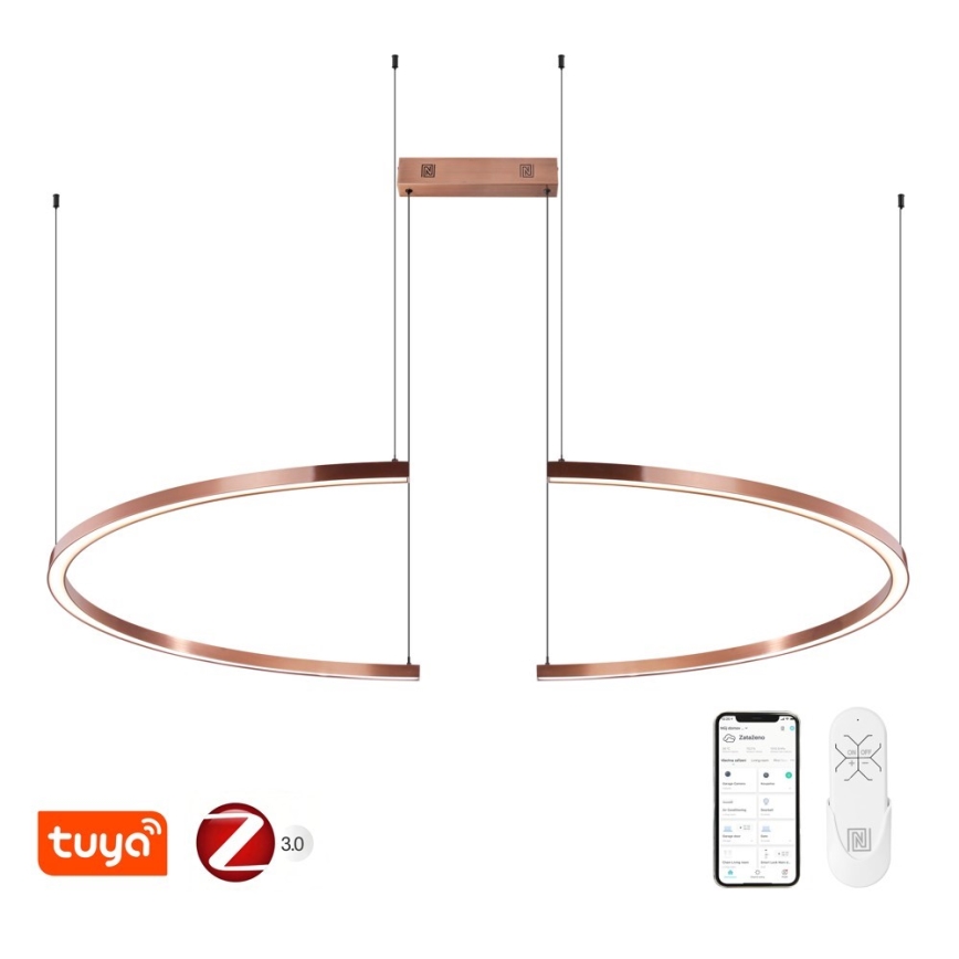 Immax NEO 07328L - Lustre LED dimerizável suspenso por cabo FINO LED/72W/230V 120 cm Tuya ouro rosé + controlo remoto