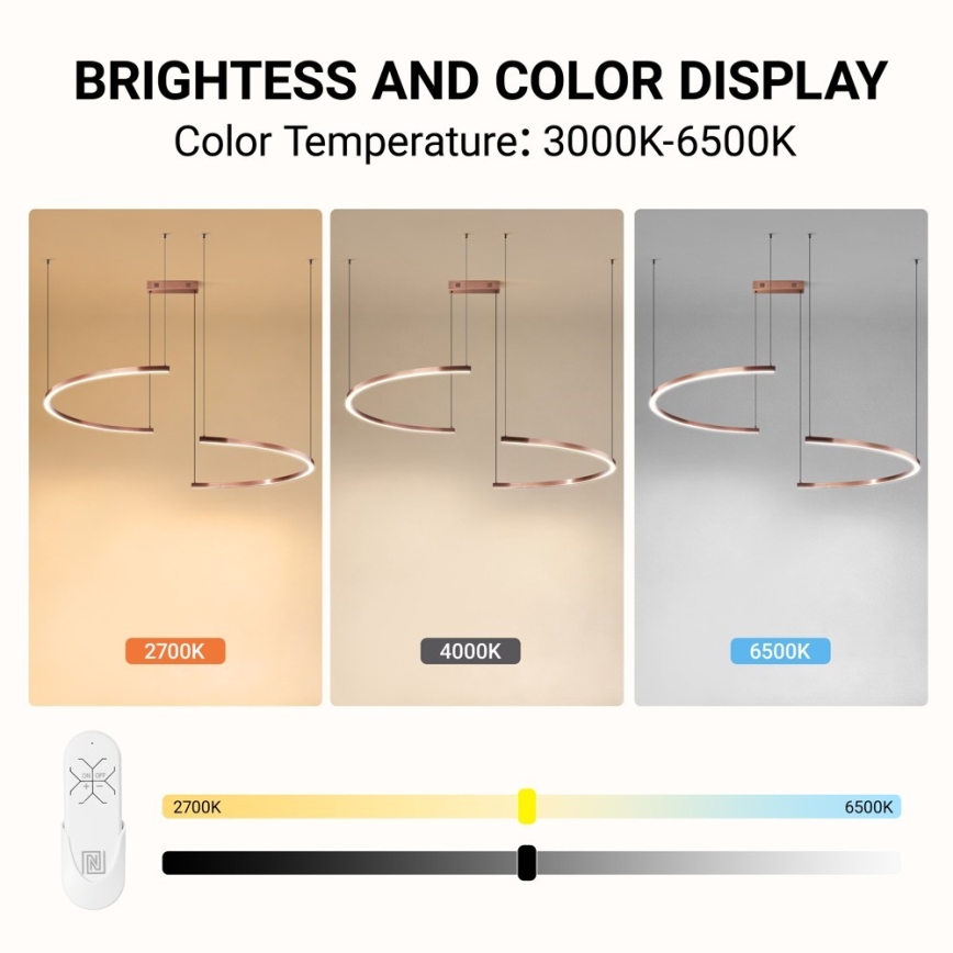 Immax NEO 07328L - Lustre LED dimerizável suspenso por cabo FINO LED/72W/230V 120 cm Tuya ouro rosé + controlo remoto