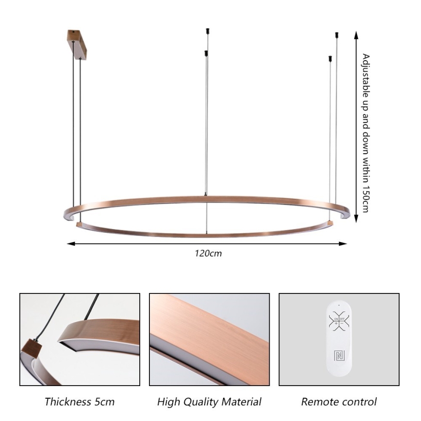 Immax NEO 07328L - Lustre LED dimerizável suspenso por cabo FINO LED/72W/230V 120 cm Tuya ouro rosé + controlo remoto