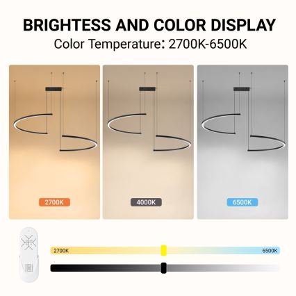 Immax NEO 07329L - Lustre LED regulável suspenso por cabo FINO LED/72W/230V 120 cm Tuya preto + controlo remoto