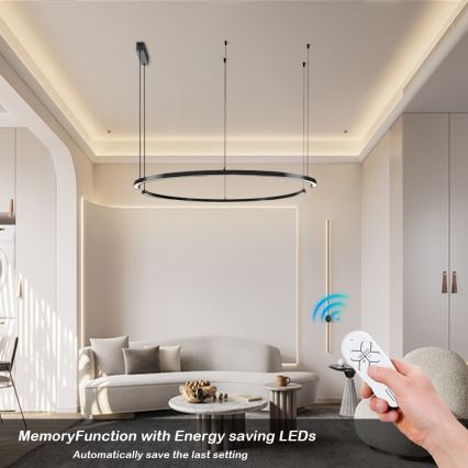 Immax NEO 07329L - Lustre LED regulável suspenso por cabo FINO LED/72W/230V 120 cm Tuya preto + controlo remoto