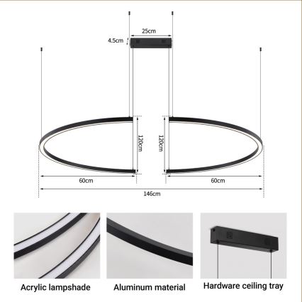 Immax NEO 07329L - Lustre LED regulável suspenso por cabo FINO LED/72W/230V 120 cm Tuya preto + controlo remoto