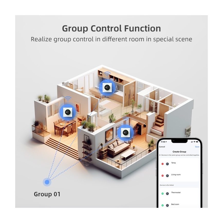 Immax NEO 07535L - Termostato SMART para aquecimento de pavimento elétrico 230V/16A com Wi-Fi Tuya
