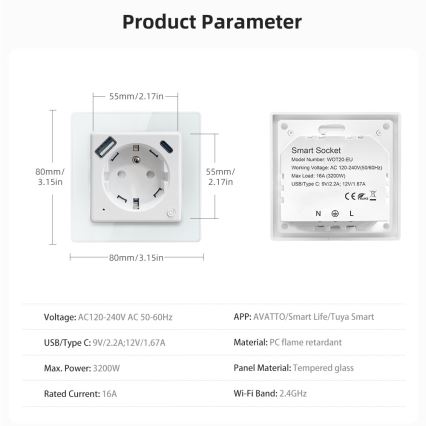 Immax NEO 07544L - Tomada inteligente E 16A/230V + 1xUSB-A+1xUSB C PD 20W Tuya Wi-Fi