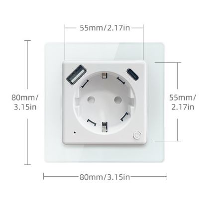 Immax NEO 07552L - Tomada inteligente Tipo F 16A/230V + 1x USB-A + 1x USB-C PD 20W Tuya