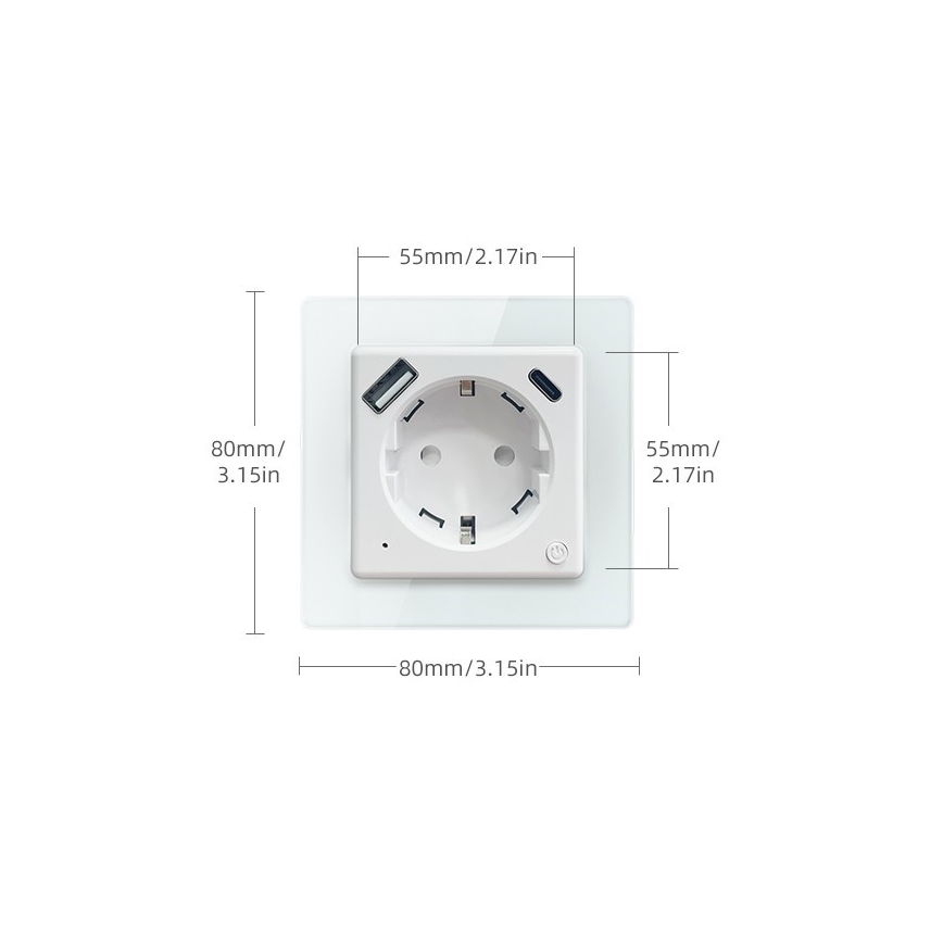 Immax NEO 07552L - Tomada inteligente Tipo F 16A/230V + 1x USB-A + 1x USB-C PD 20W Tuya