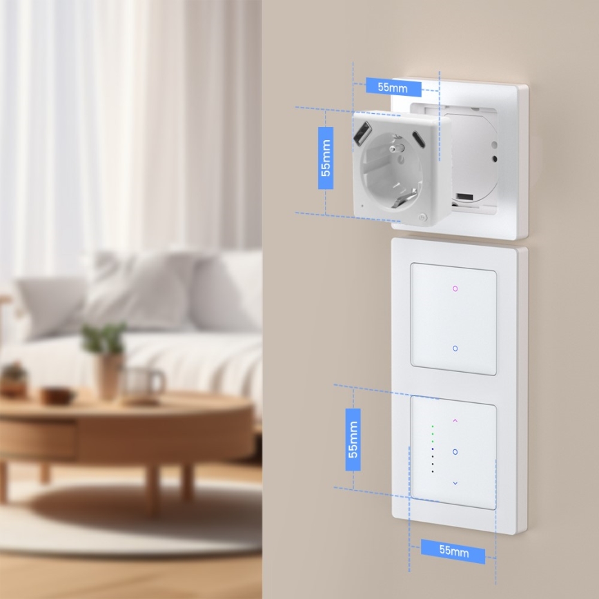 Immax NEO 07553L - Tomada inteligente Tipo E 16A/230V + 1x USB-A + 1x USB-C PD 20W Tuya
