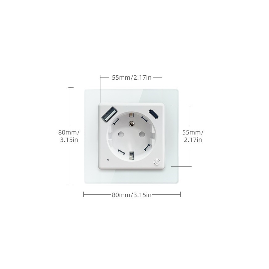 Immax NEO 07553L - Tomada inteligente Tipo E 16A/230V + 1x USB-A + 1x USB-C PD 20W Tuya