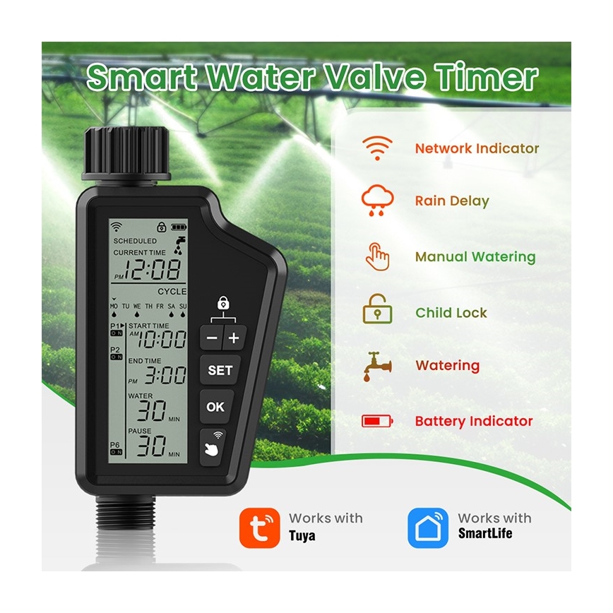 Immax NEO 07556L - Válvula de irrigação 4xAA IP65 Wi-Fi Tuya