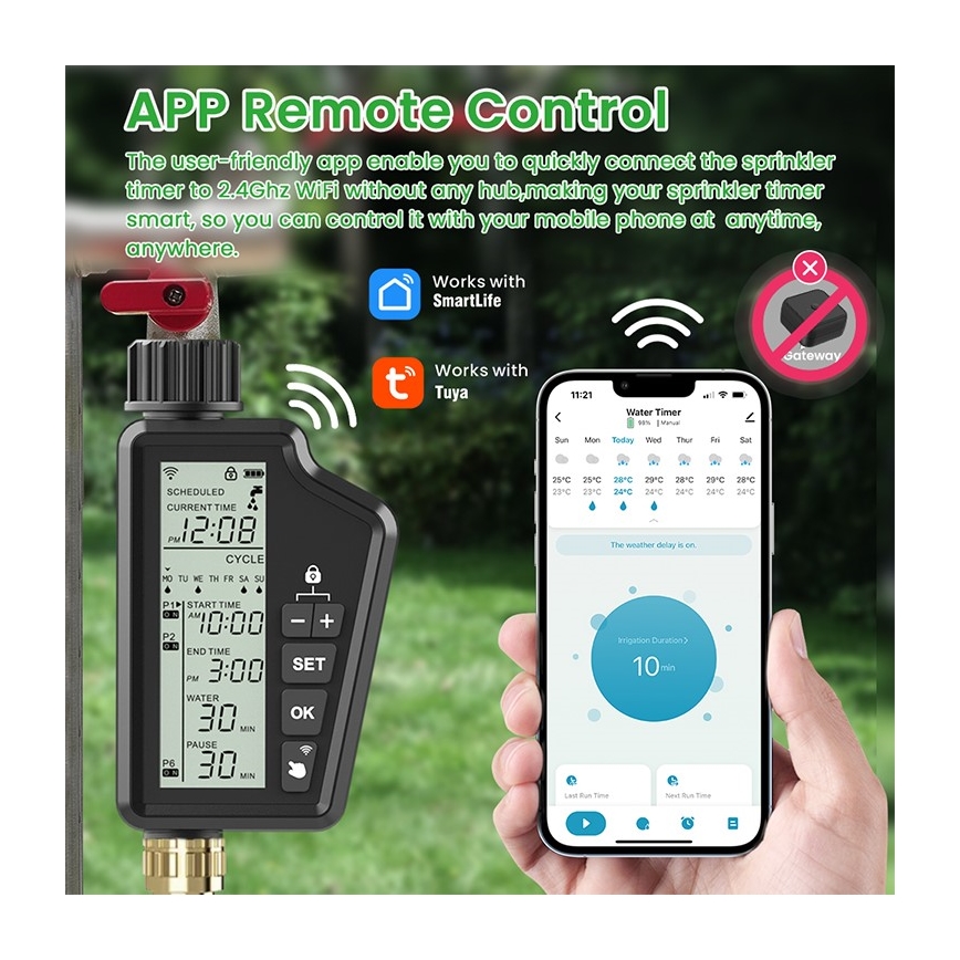 Immax NEO 07556L - Válvula de irrigação 4xAA IP65 Wi-Fi Tuya