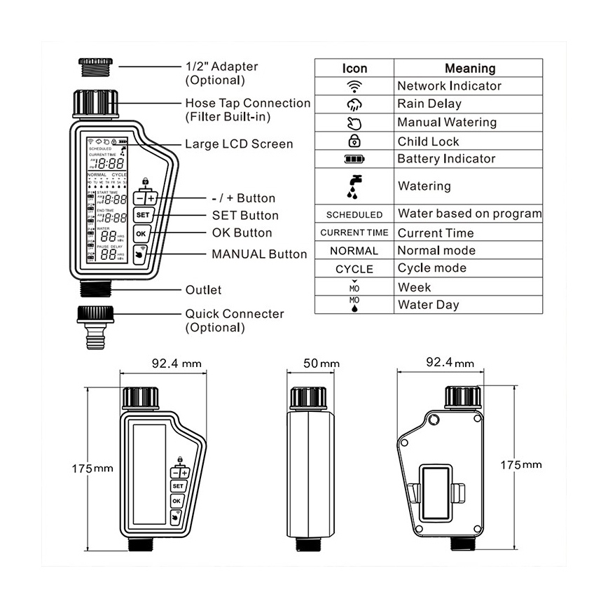 Immax NEO 07556L - Válvula de irrigação 4xAA IP65 Wi-Fi Tuya