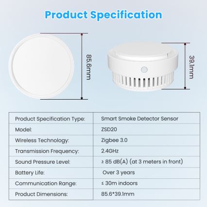 Immax NEO 07558L - Detetor de fumos 1xCR123A Tuya