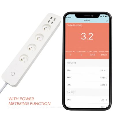 Immax NEO 07707L - Extensão NEO LITE Smart 4AC + 4USB Wi-Fi Tuya 1,5m