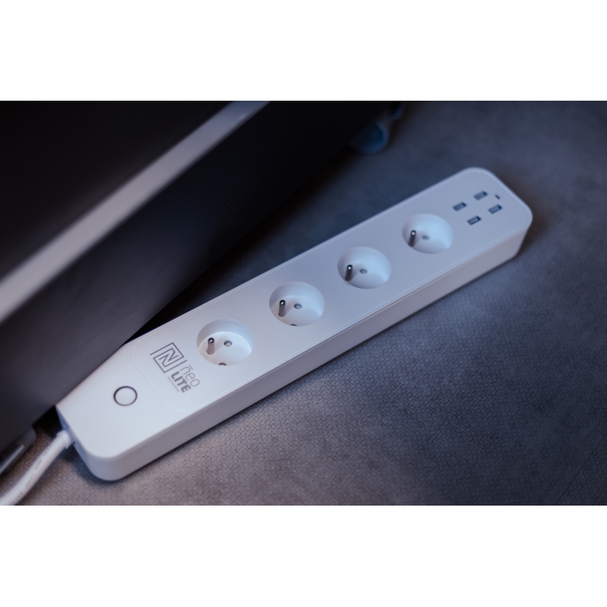 Immax NEO 07707L - Extensão NEO LITE Smart 4AC + 4USB Wi-Fi Tuya 1,5m
