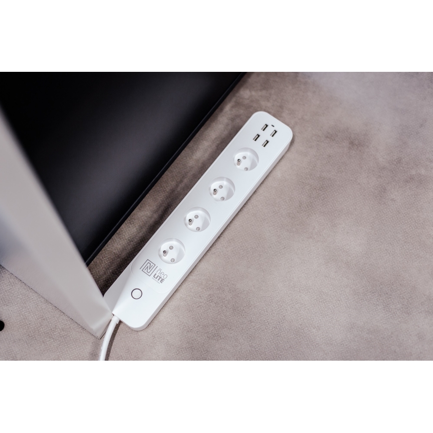 Immax NEO 07707L - Extensão NEO LITE Smart 4AC + 4USB Wi-Fi Tuya 1,5m
