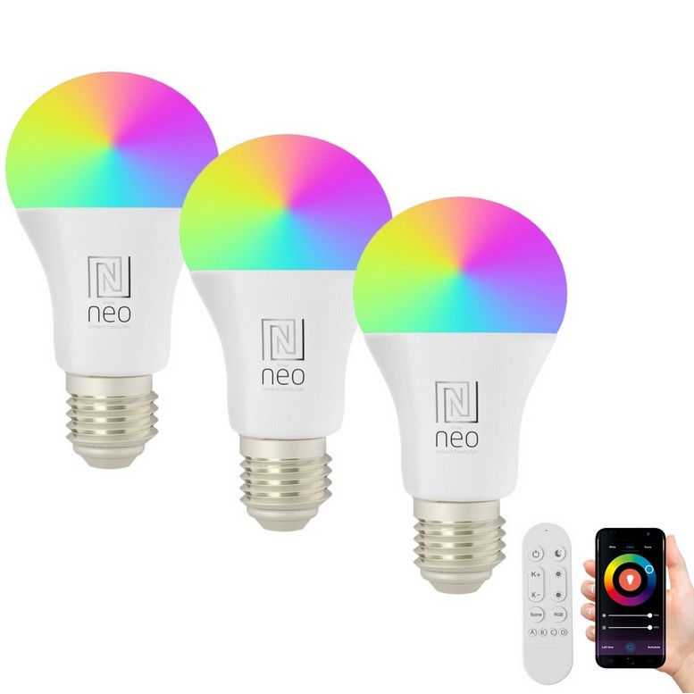 Immax NEO 07712CDO - CONJUNTO 3x Lâmpada LED RGB+CCT Regulável E27/9W/230V Wi-Fi Tuya + controlo remoto