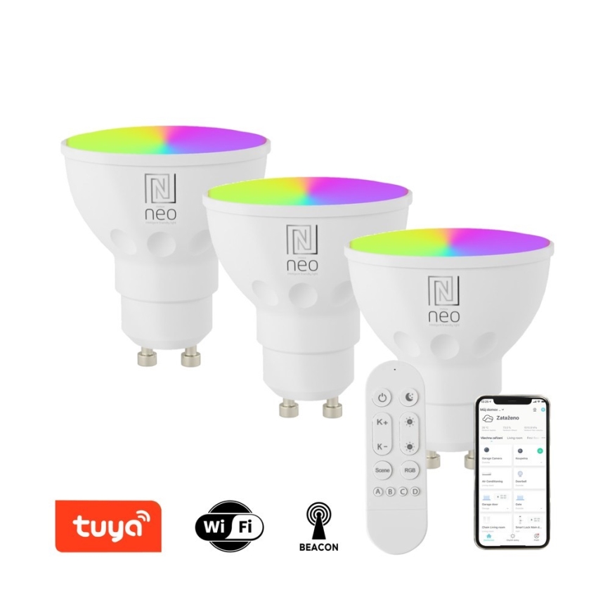 Immax NEO 07724CDO - CONJUNTO 3x LED RGB+ Lâmpada CCT com regulação GU10/6W/230V 2700-6500K Wi-Fi Tuya + comando