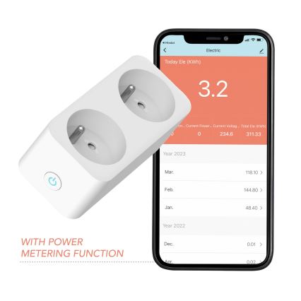 Immax NEO 07751L - Divisor de tomadas inteligente NEO LITE 2x16A/230V Wi-Fi Tuya