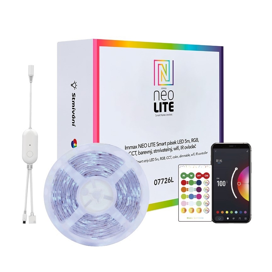 Immax NEO 07775L - LED RGB+CCT Tira com regulação NEO LITE LED/48W/230V 10 m IP65 MUSIC Wi-Fi Tuya + comando