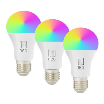 Immax NEO 07794CDO - Pack de 3 lâmpadas LED RGB+CCT reguláveis E27/14W/230V 2700K-6500K Tuya Wi-Fi + comando remoto
