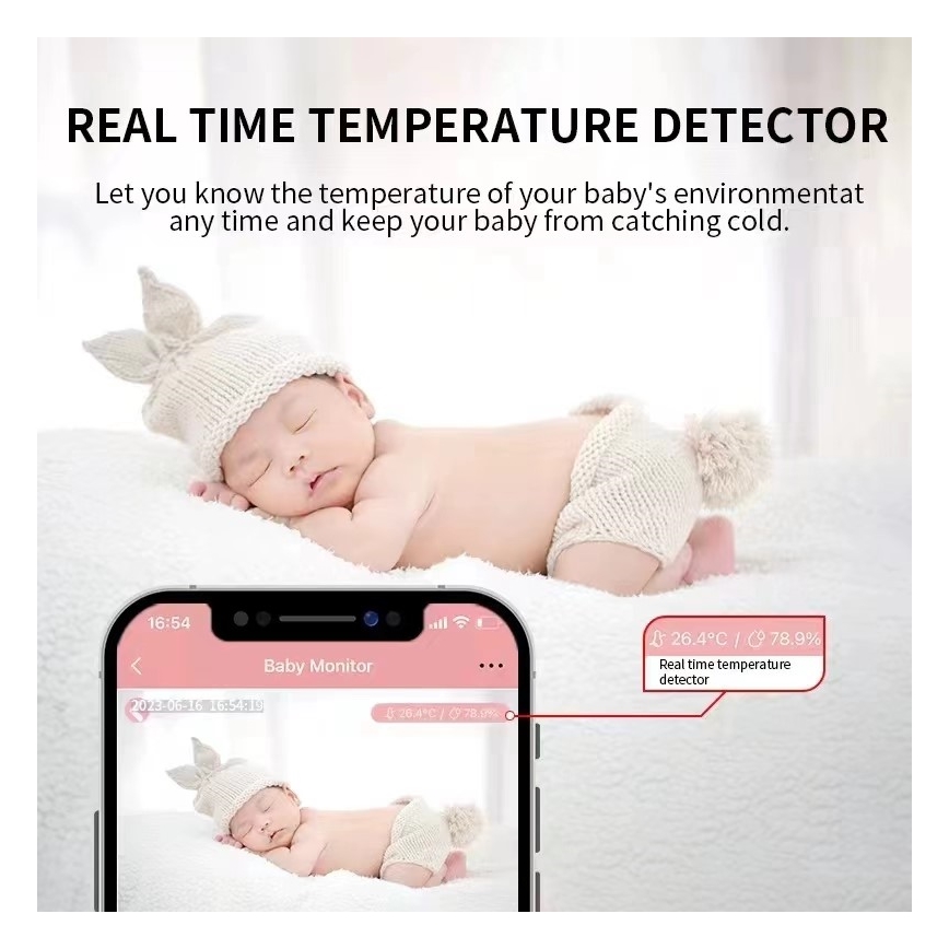 Immax NEO 07798L - Monitor de bebé inteligente recarregável 5V Wi-Fi Tuya rosa